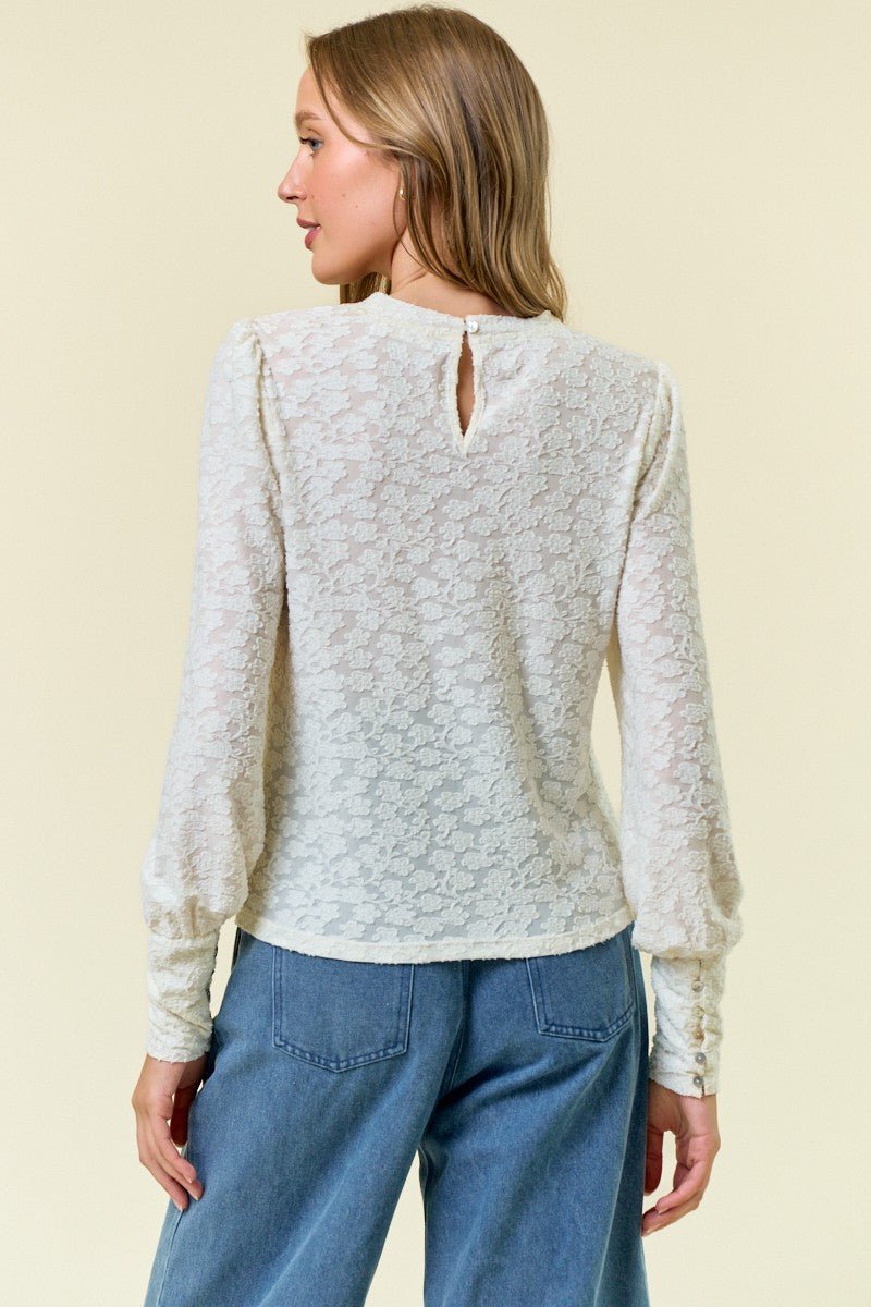 Textured Knit Jacquard Puff Sleeve Top - Mainstream Boutique