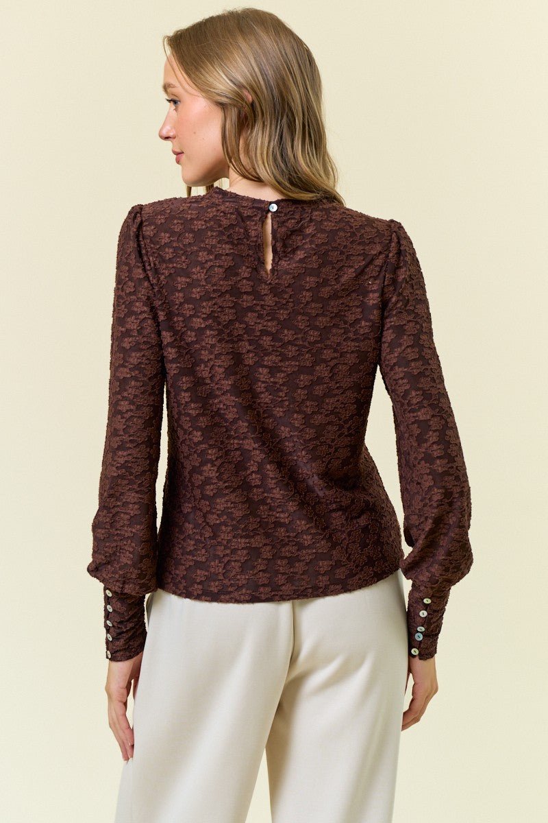 Textured Knit Jacquard Puff Sleeve Top - Mainstream Boutique