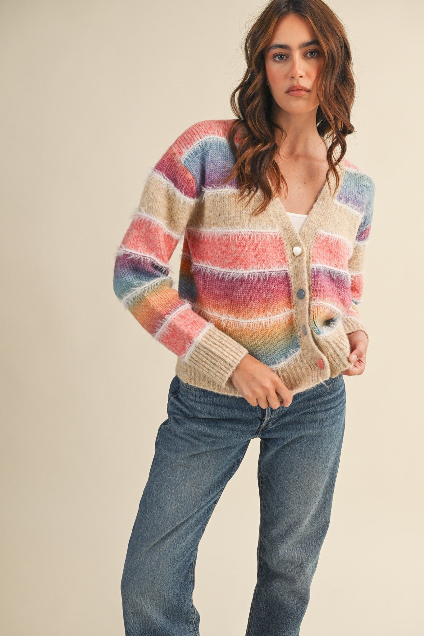 Ombre Striped Sweater Cardigan - Mainstream Boutique