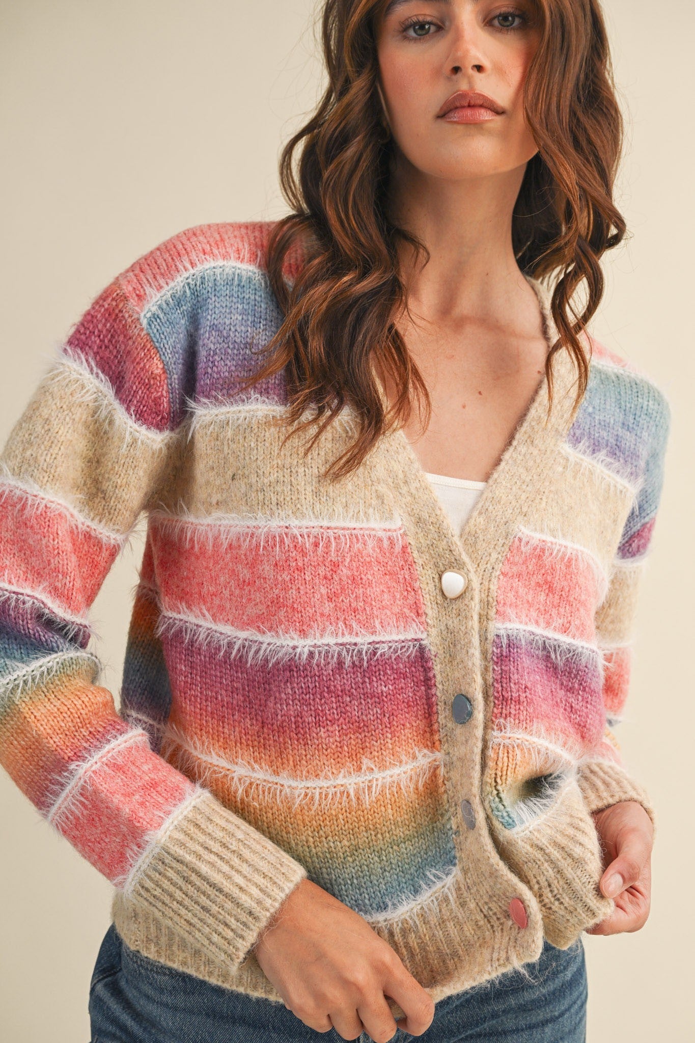 Ombre Striped Sweater Cardigan - Mainstream Boutique
