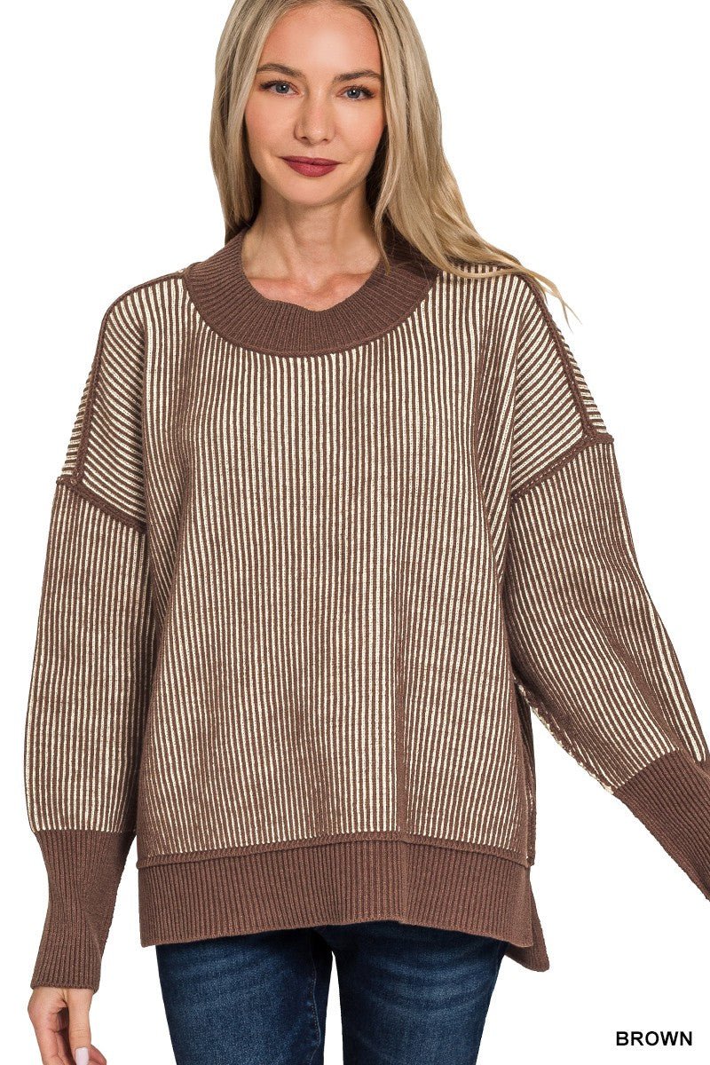 Exposed Seam Two Tone Sweater - Mainstream Boutique