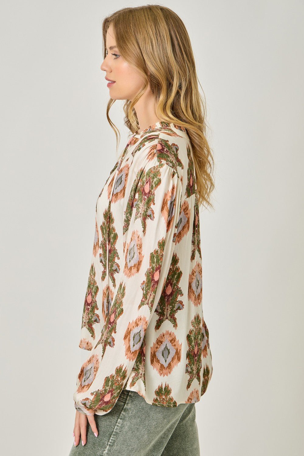 Printed Tie - Neck Peasant Blouse - Mainstream Boutique