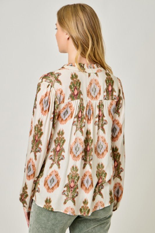 Printed Tie - Neck Peasant Blouse - Mainstream Boutique