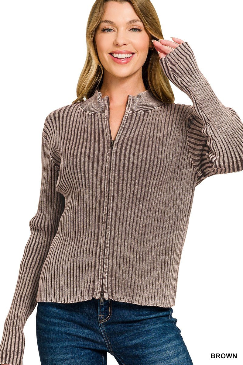 Two Tone Zip Up Sweater - Mainstream Boutique