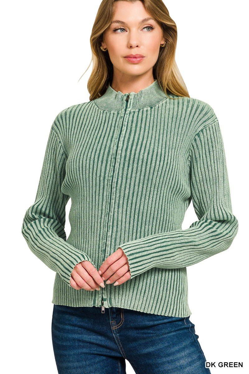 Two Tone Zip Up Sweater - Mainstream Boutique