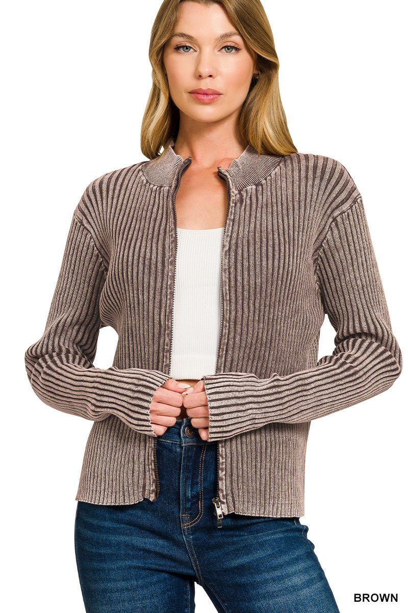 Two Tone Zip Up Sweater - Mainstream Boutique