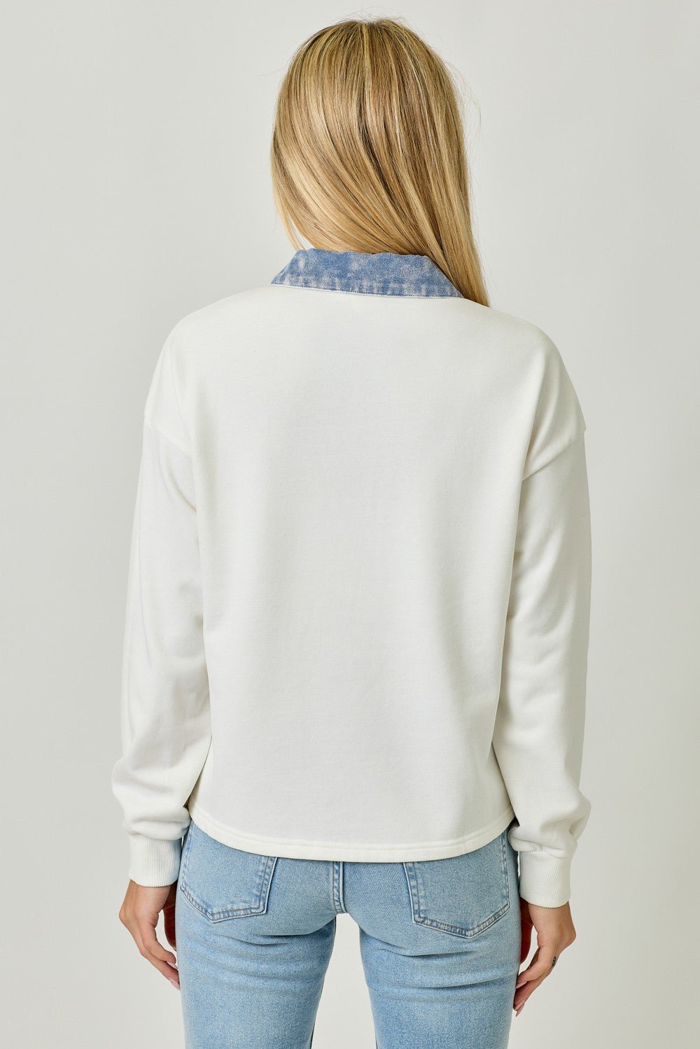 Denim Collar Washed Polo Shirt - Mainstream Boutique