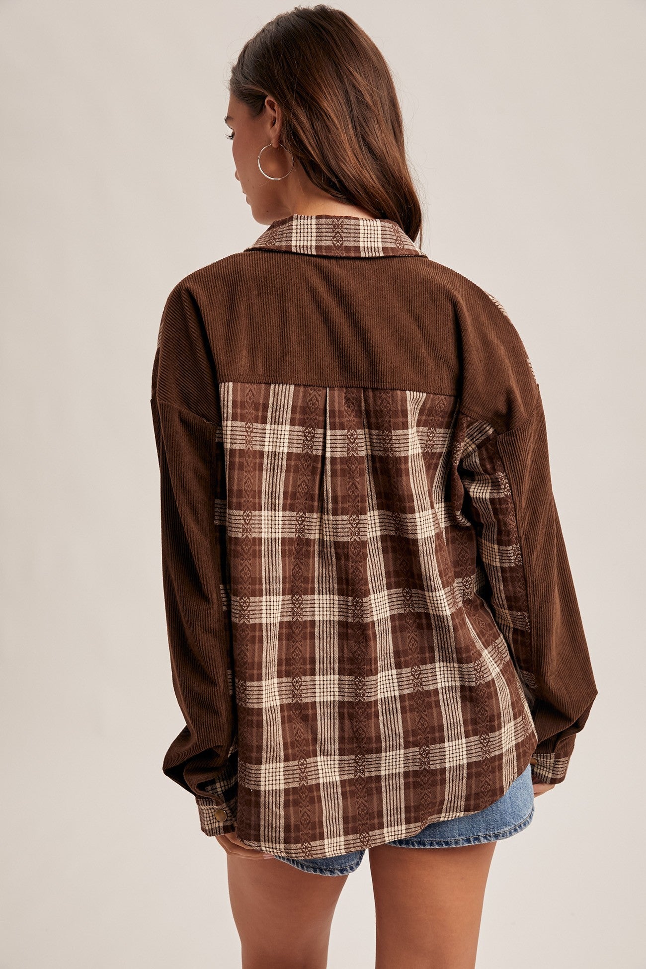 Corduroy Contrast Plaid Button Down Shirt - Mainstream Boutique