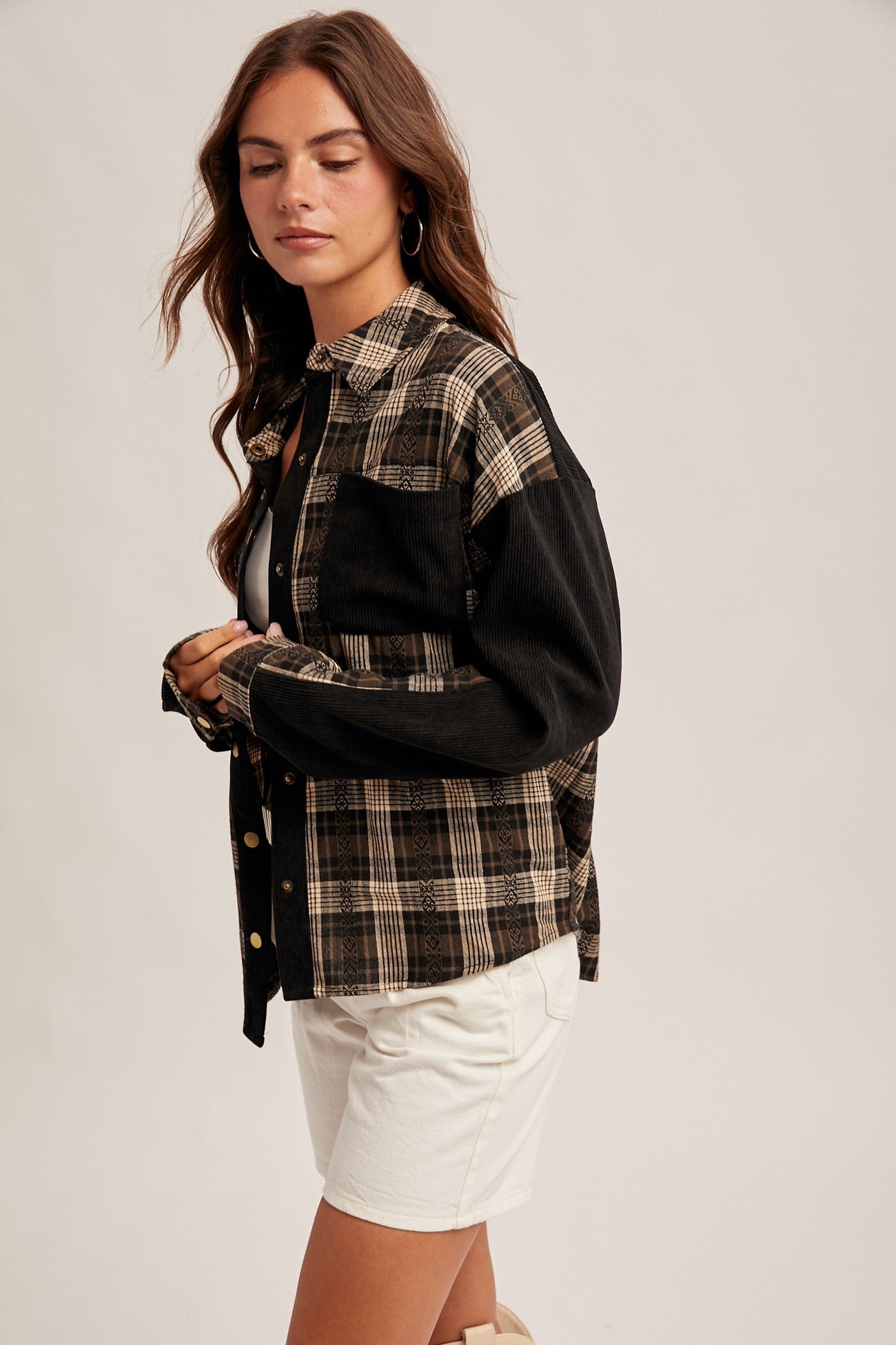 Corduroy Contrast Plaid Button Down Shirt - Mainstream Boutique