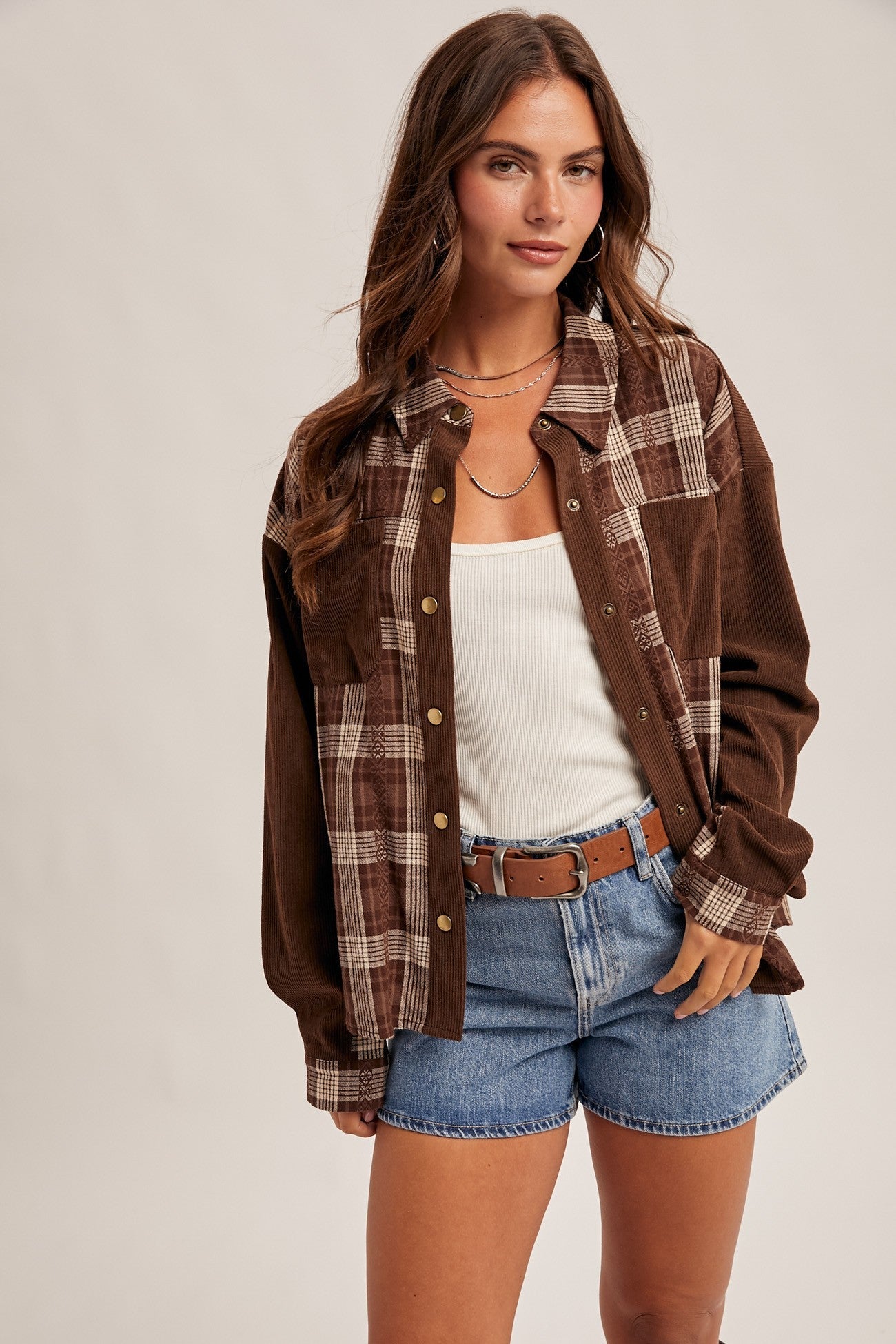 Corduroy Contrast Plaid Button Down Shirt - Mainstream Boutique