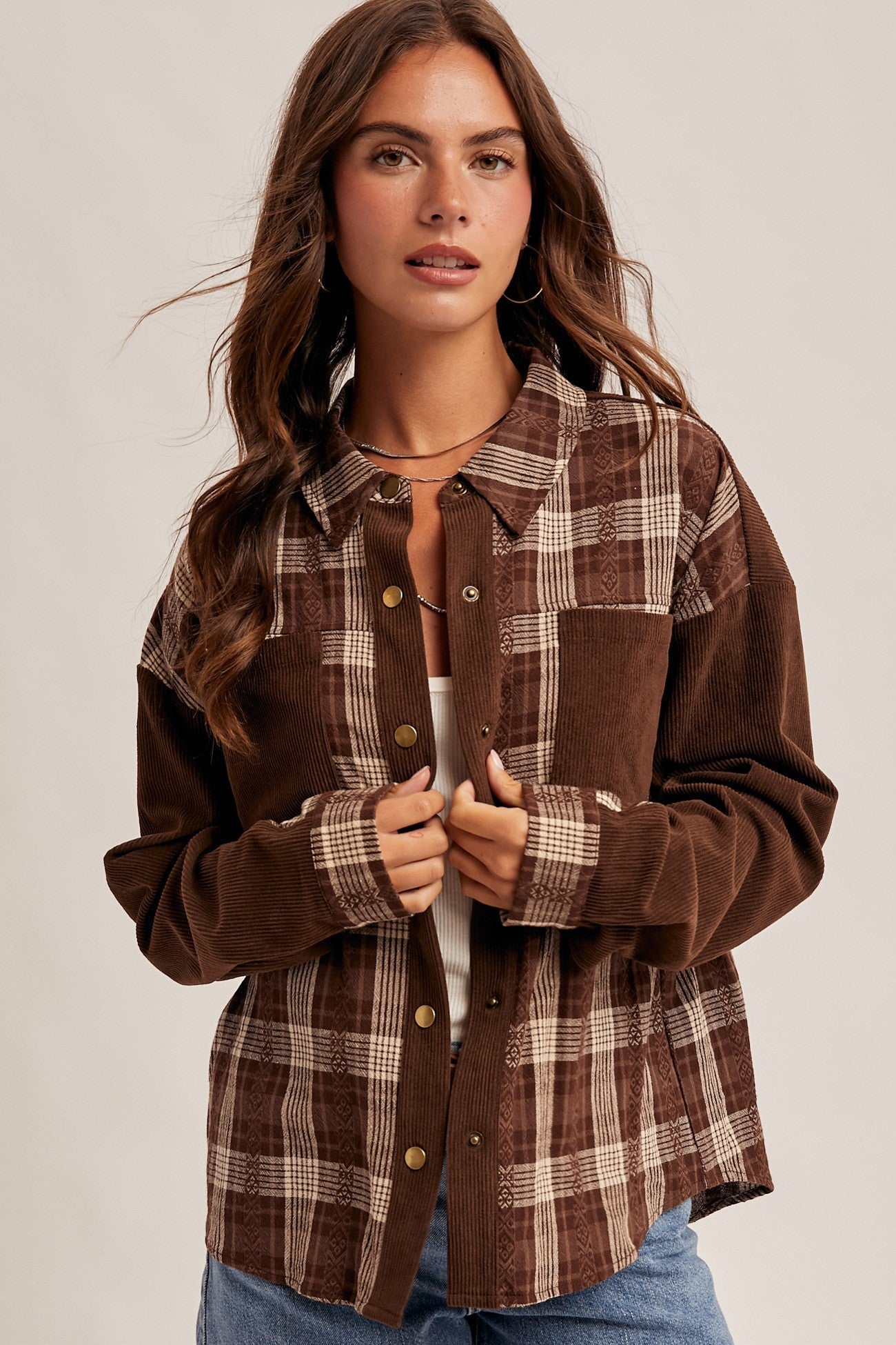 Corduroy Contrast Plaid Button Down Shirt - Mainstream Boutique