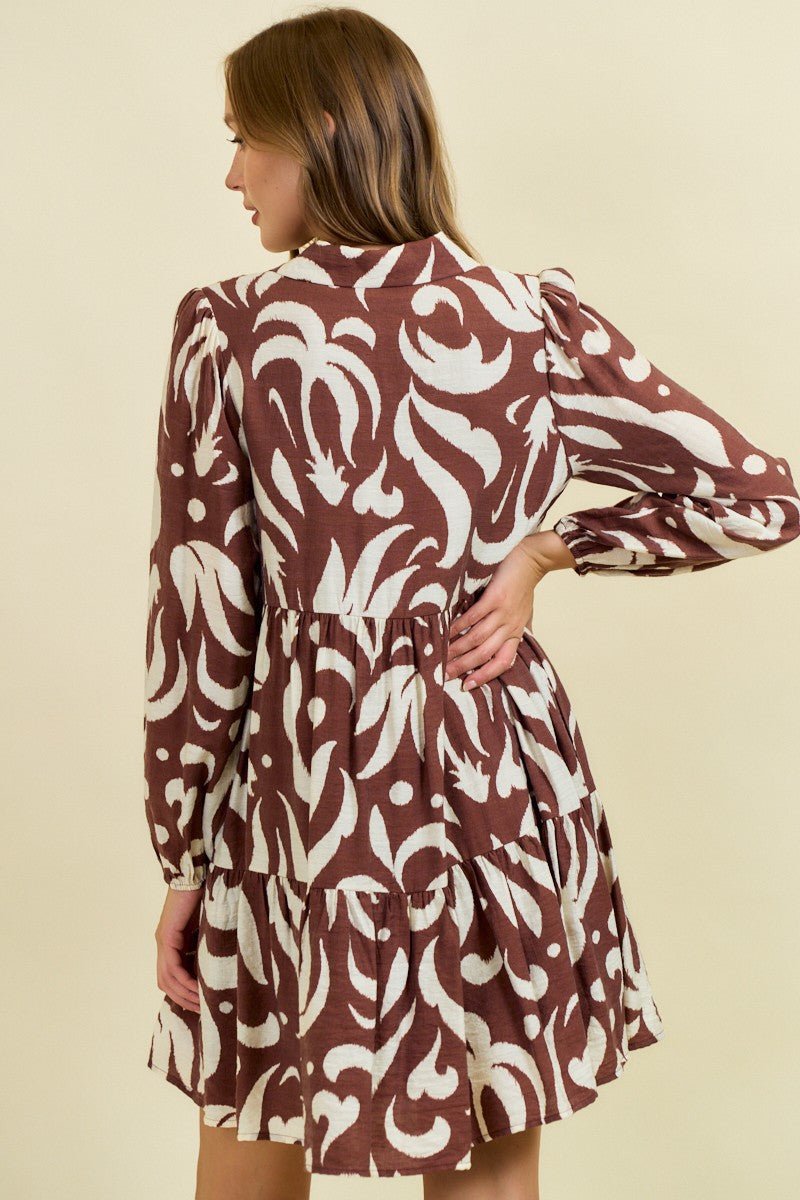 Leaf Printed Poplin Half Button - down Dress - Mainstream Boutique