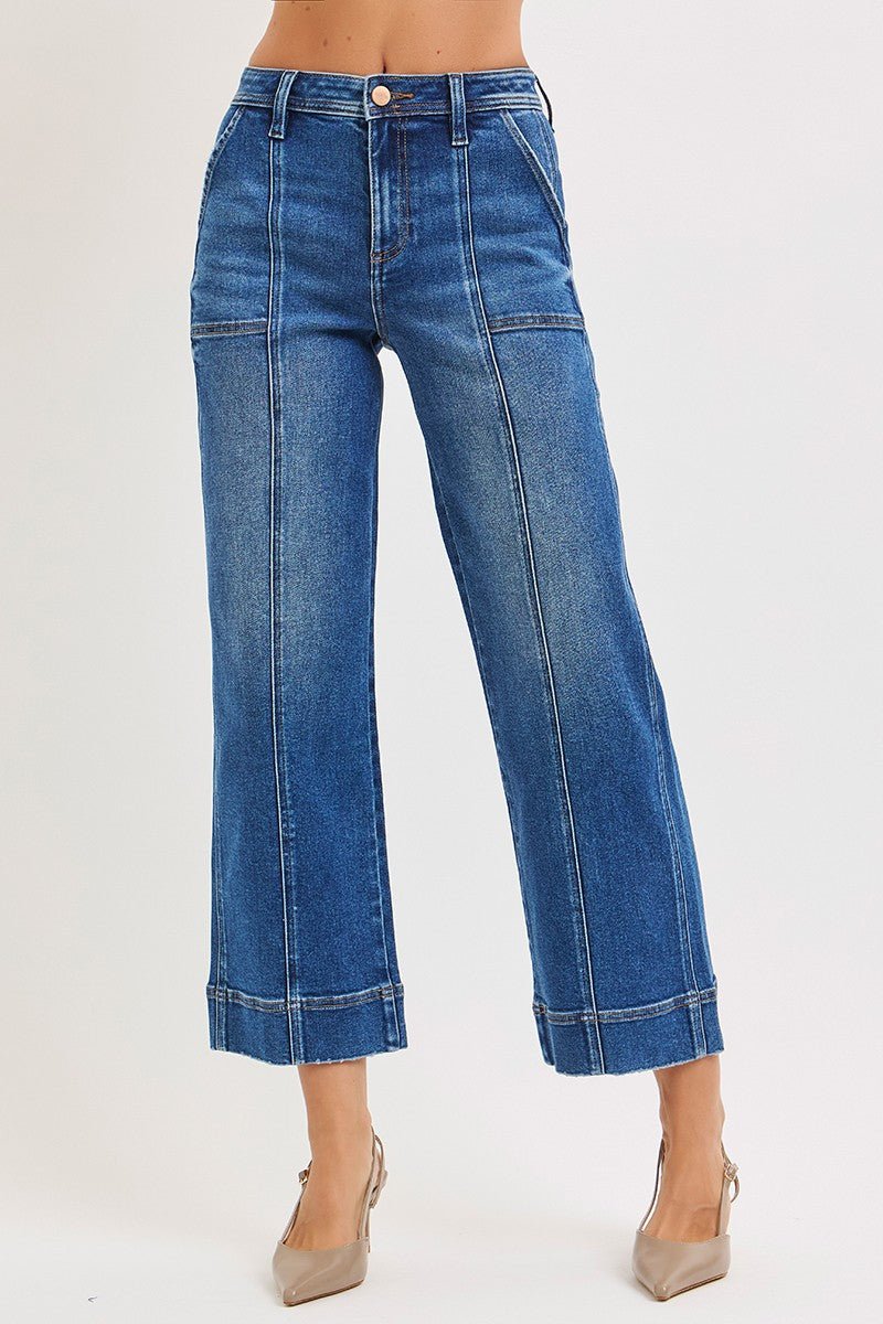 High Rise Crop Straight Jean With Seaming Details - Mainstream Boutique