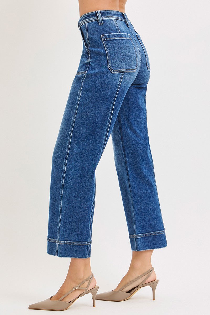 High Rise Crop Straight Jean With Seaming Details - Mainstream Boutique