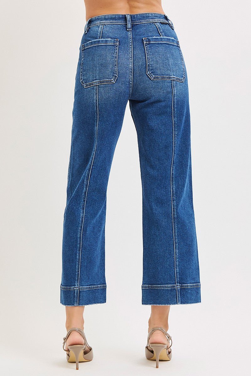High Rise Crop Straight Jean With Seaming Details - Mainstream Boutique