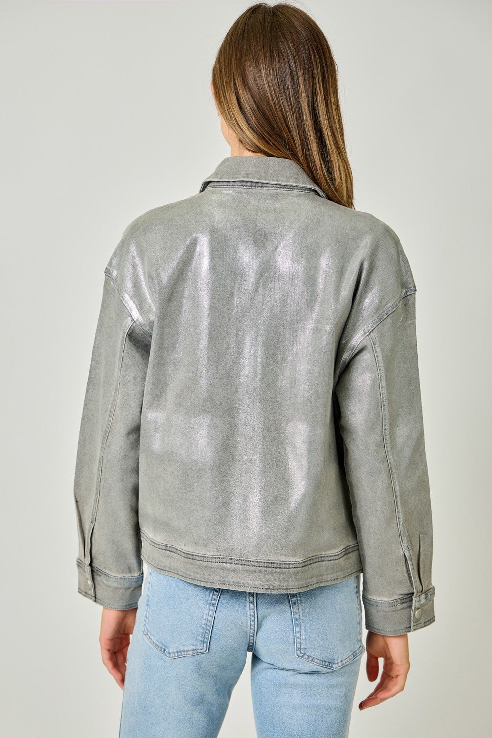 Metallic Washed Denim Jacket - Mainstream Boutique