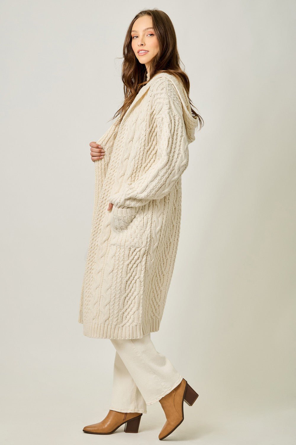 Sweater Open Long Hooded Cardigan - Mainstream Boutique