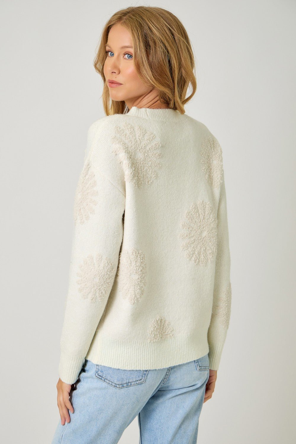 Floral Flocked Sweater - Mainstream Boutique