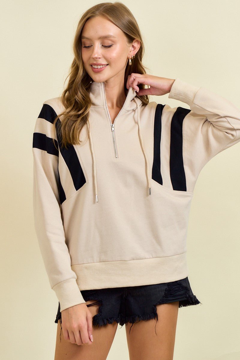 French Terry Colorblock Half Zip Up Hoodie Sweatshirt - Mainstream Boutique
