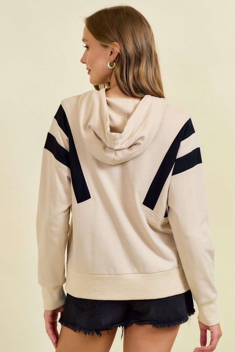 French Terry Colorblock Half Zip Up Hoodie Sweatshirt - Mainstream Boutique