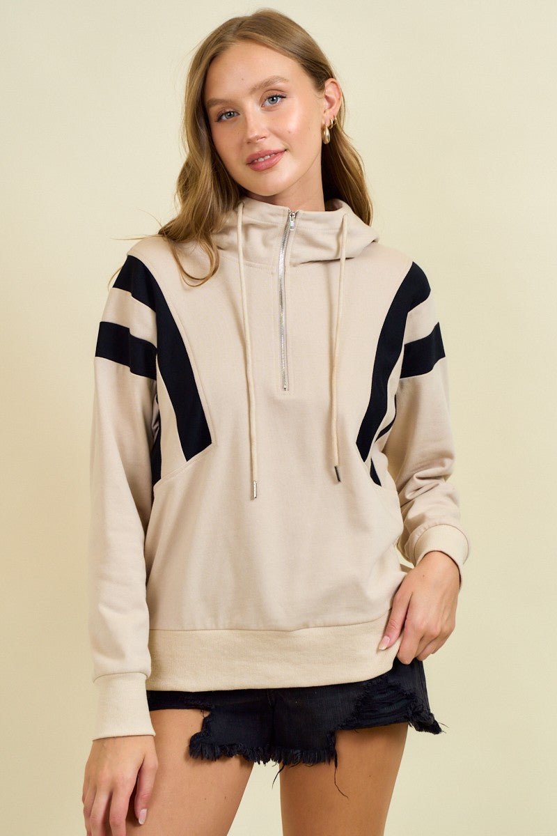 French Terry Colorblock Half Zip Up Hoodie Sweatshirt - Mainstream Boutique