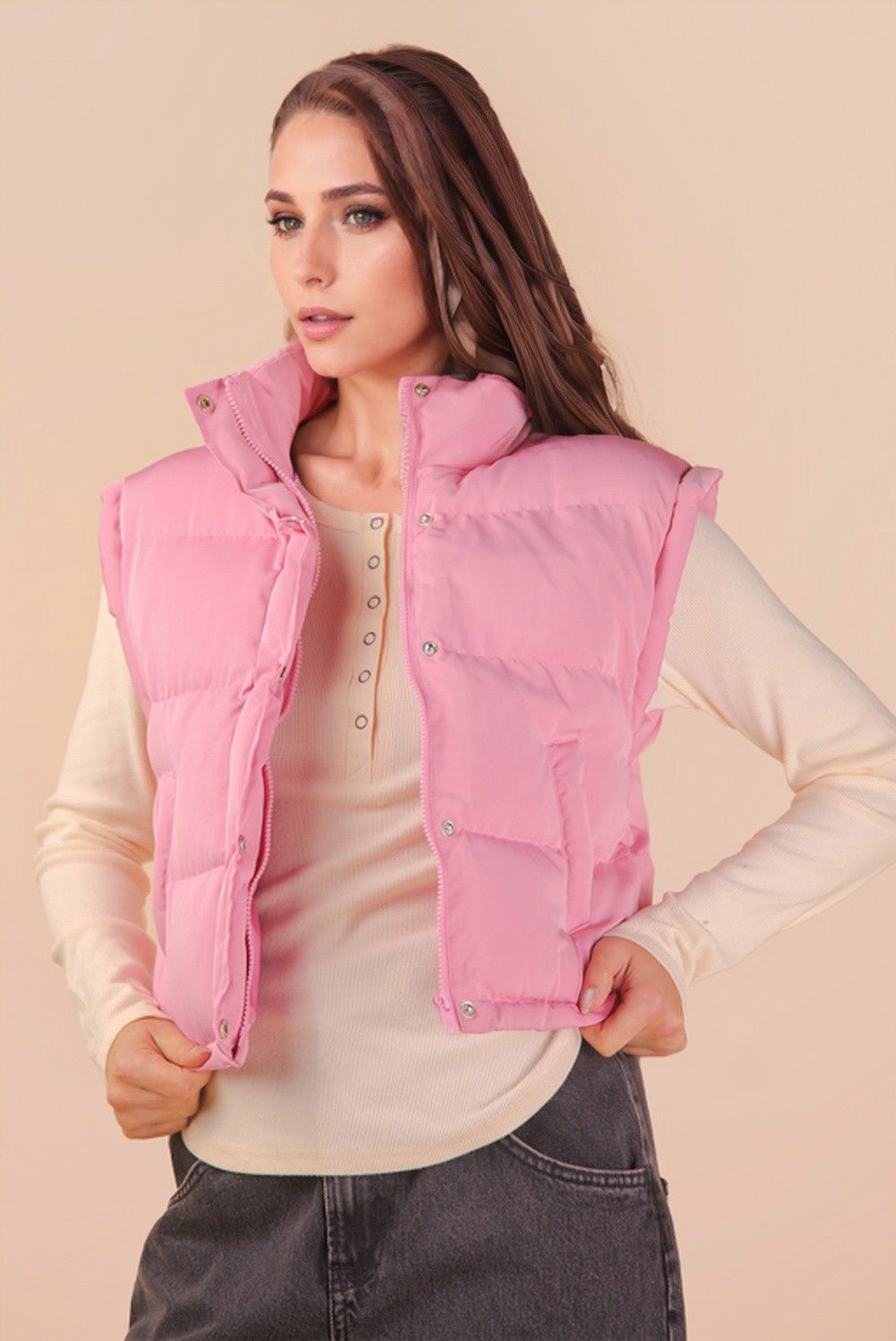 Mock Neck Casual Puffer Vest - Mainstream Boutique
