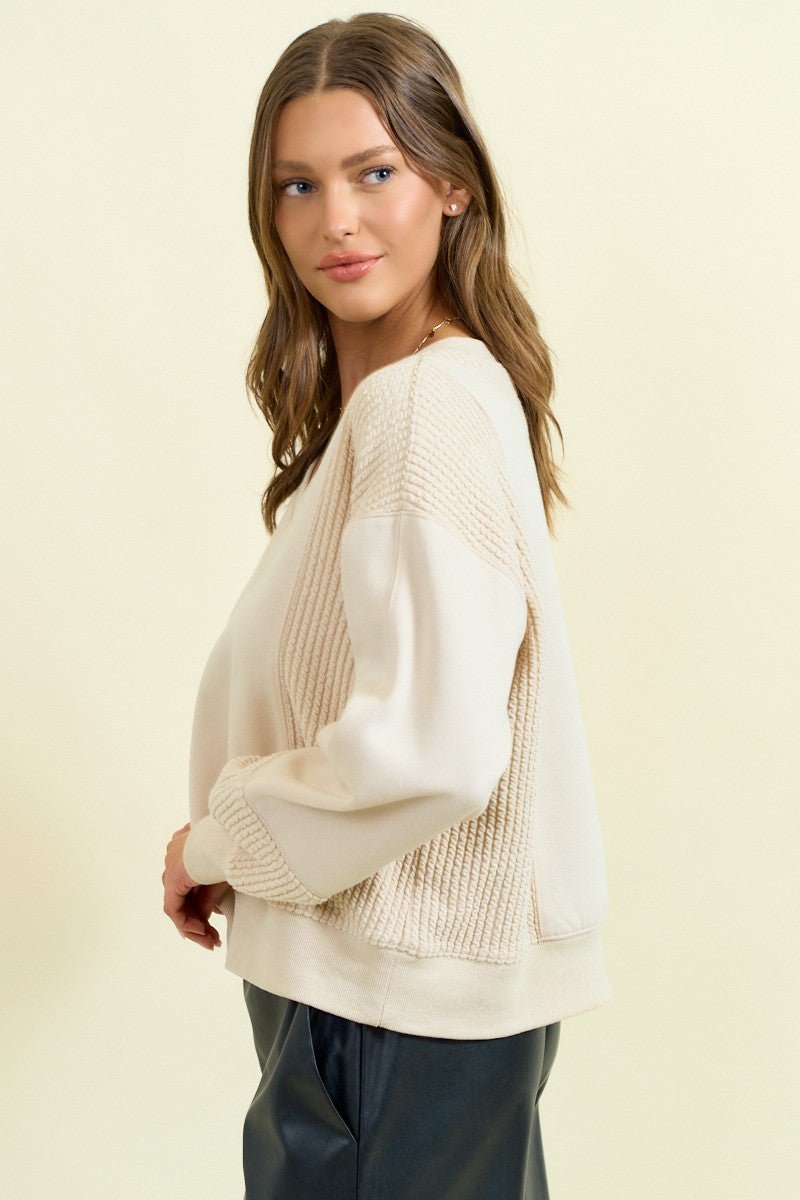 Brushed Terry Mix Media Block Sweatshirt - Mainstream Boutique
