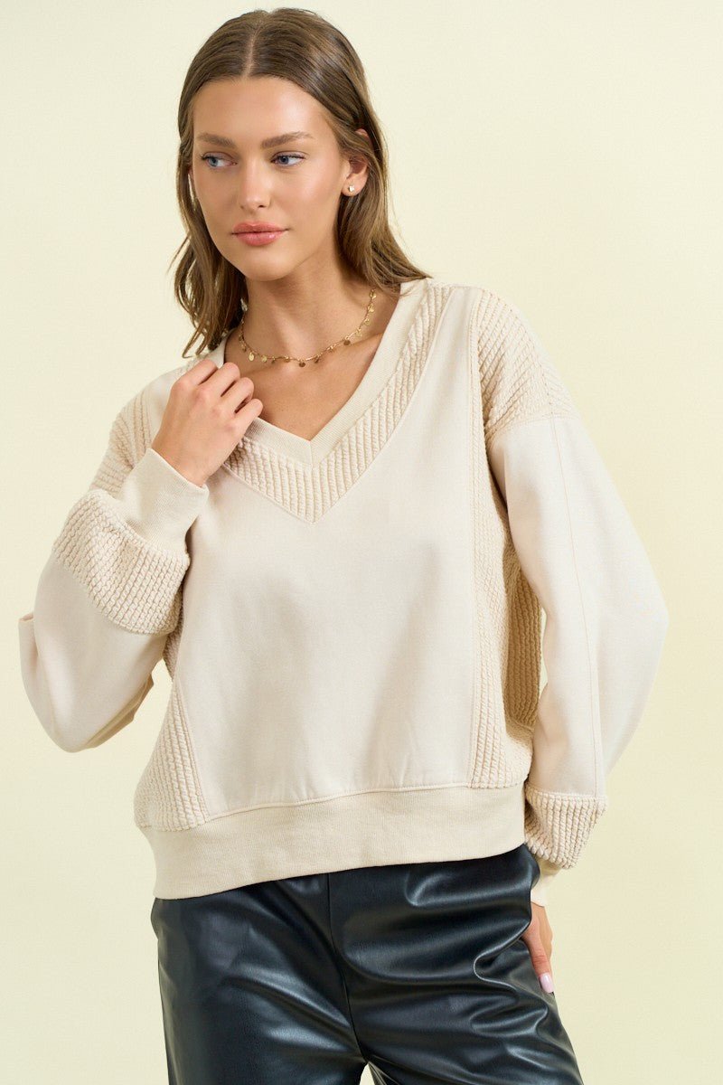 Brushed Terry Mix Media Block Sweatshirt - Mainstream Boutique