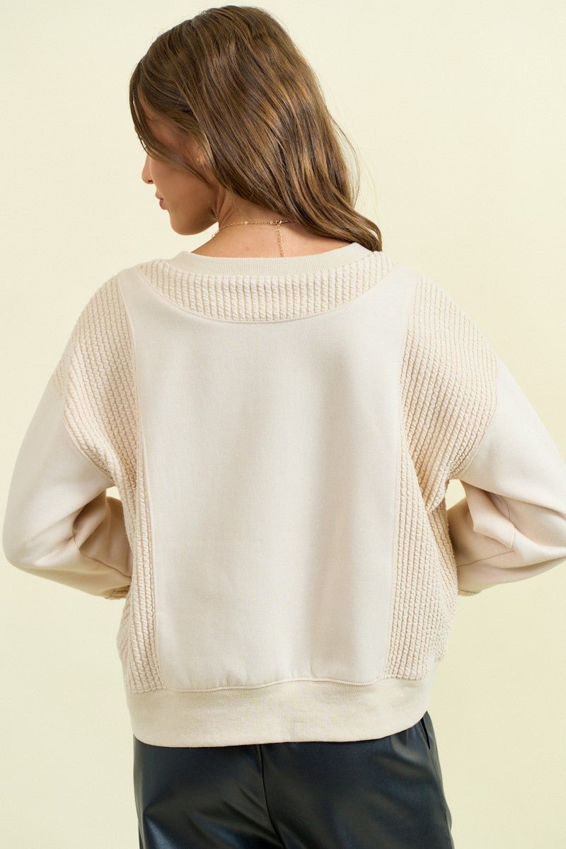 Brushed Terry Mix Media Block Sweatshirt - Mainstream Boutique