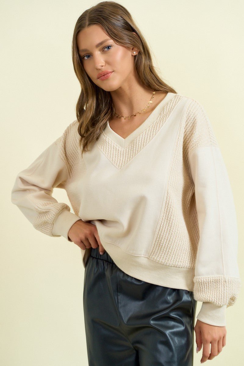 Brushed Terry Mix Media Block Sweatshirt - Mainstream Boutique