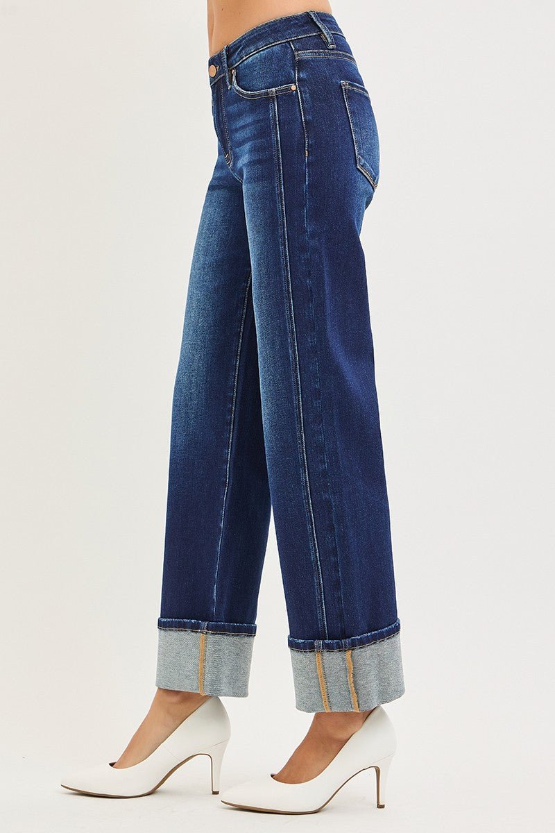 Mid Rise Ankle Straight Jean With Cuff 28.5" Ins - 32.5" Ins - Mainstream Boutique