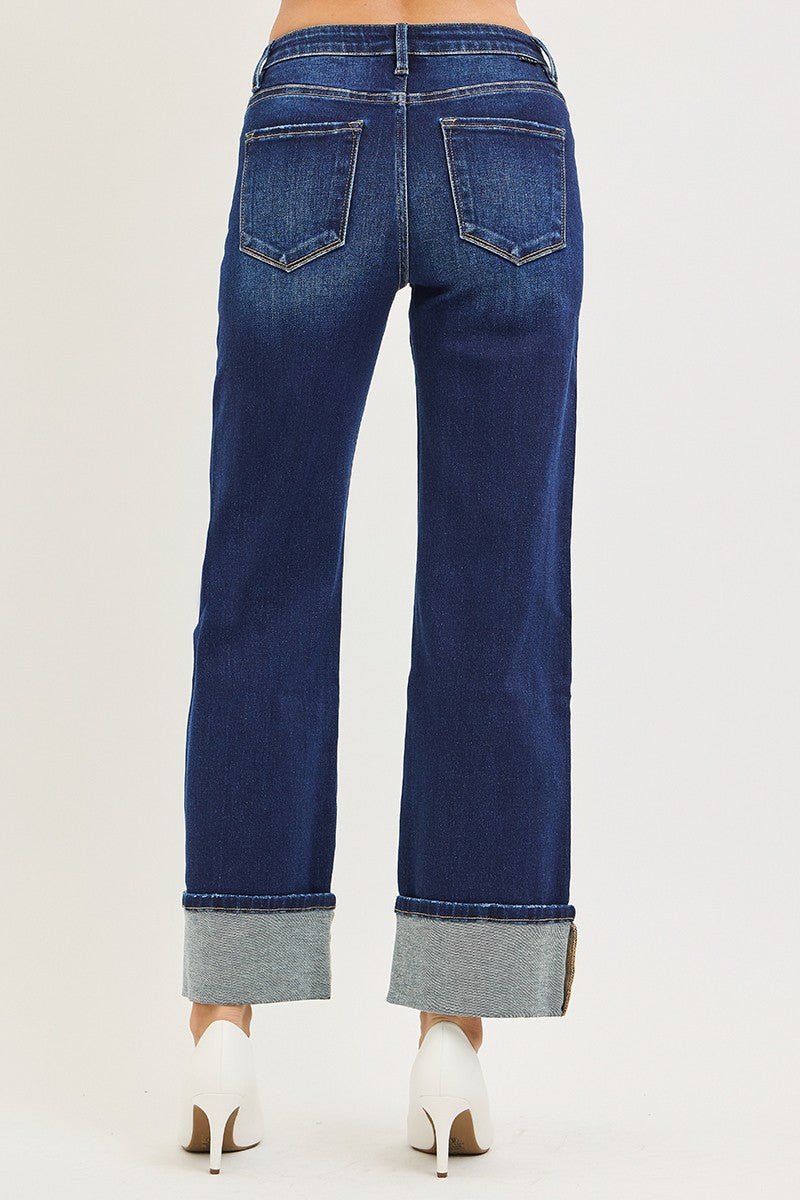 Mid Rise Ankle Straight Jean With Cuff 28.5" Ins - 32.5" Ins - Mainstream Boutique