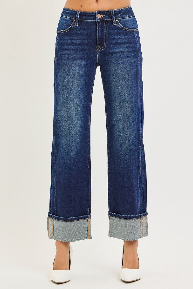 Mid Rise Ankle Straight Jean With Cuff 28.5" Ins - 32.5" Ins - Mainstream Boutique