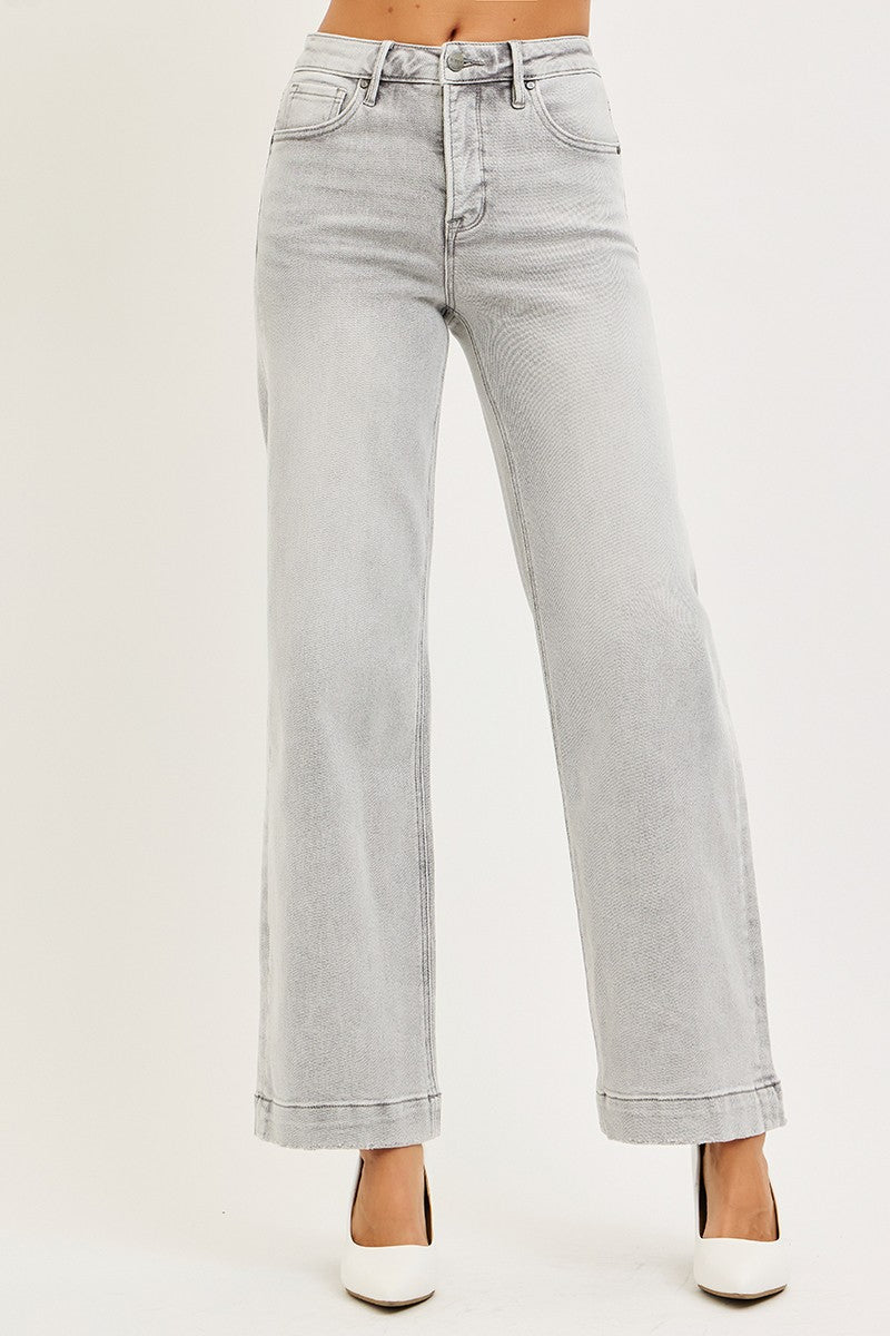High Rise Slight Wide Leg Jean - 30" Ins Light Grey - Mainstream Boutique