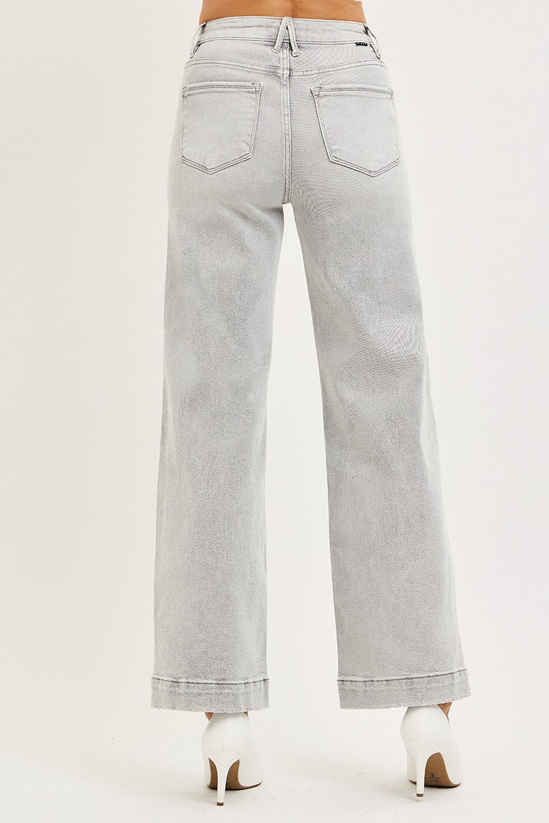 High Rise Slight Wide Leg Jean - 30" Ins Light Grey - Mainstream Boutique