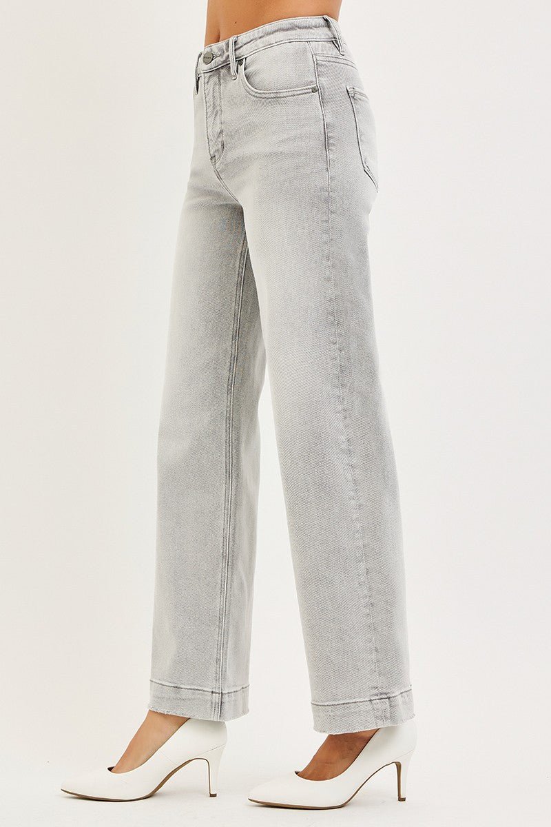 High Rise Slight Wide Leg Jean - 30" Ins Light Grey - Mainstream Boutique