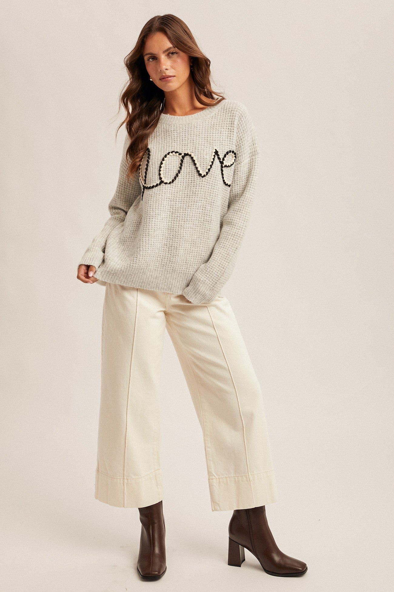 Two Tone LOVE Pullover Sweater - Mainstream Boutique