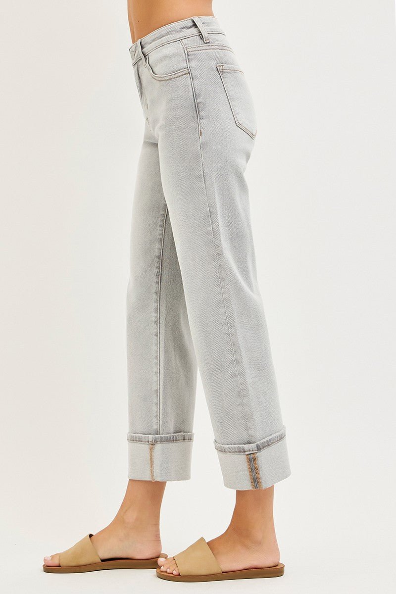 Mid Rise Straight Leg Light Grey Jean - Mainstream Boutique