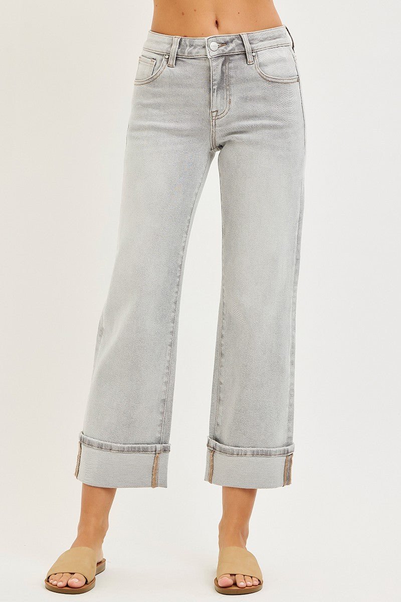 Mid Rise Straight Leg Light Grey Jean - Mainstream Boutique