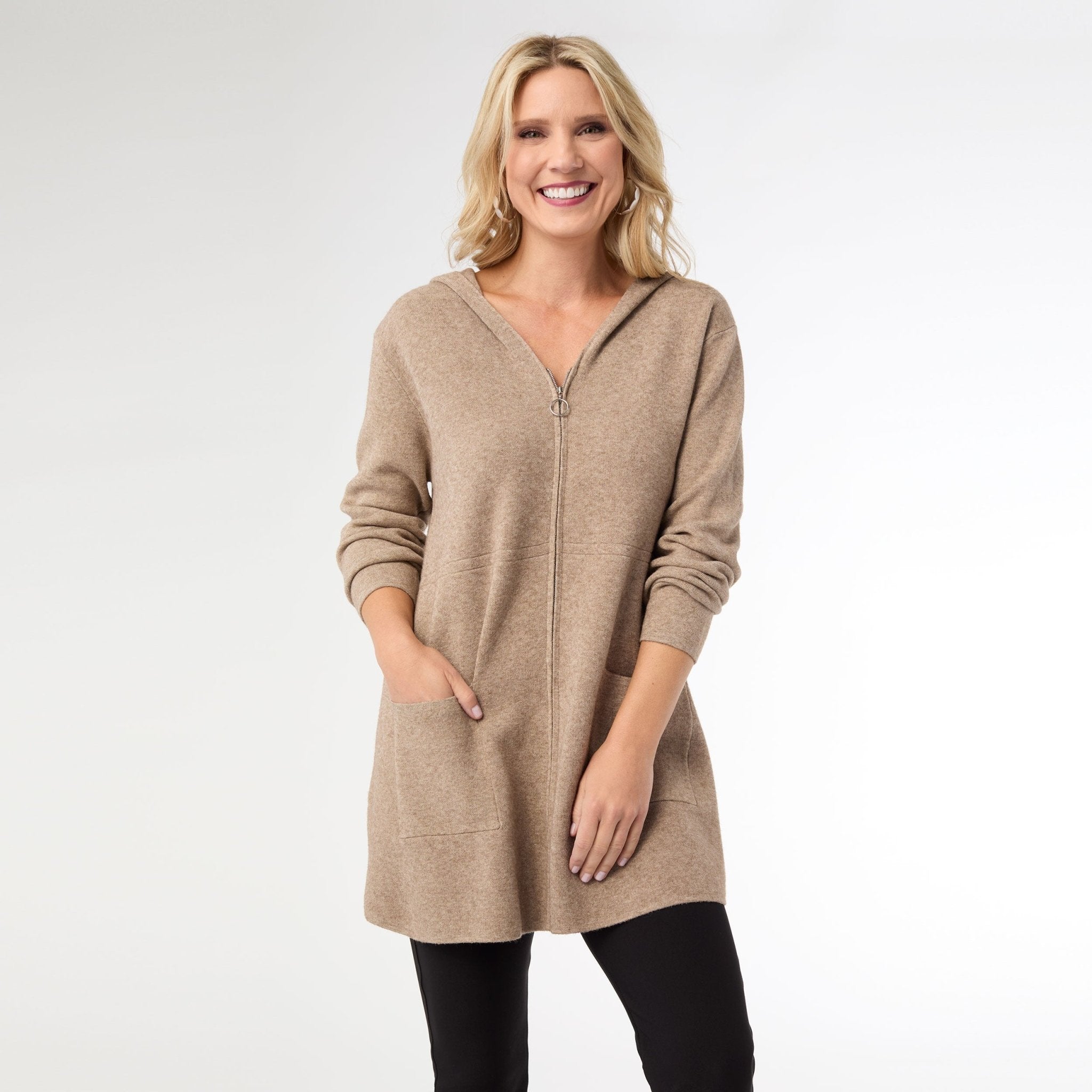 Heavenly - Luxe Zip Front Hooded Cardigan With Pockets - Mainstream Boutique