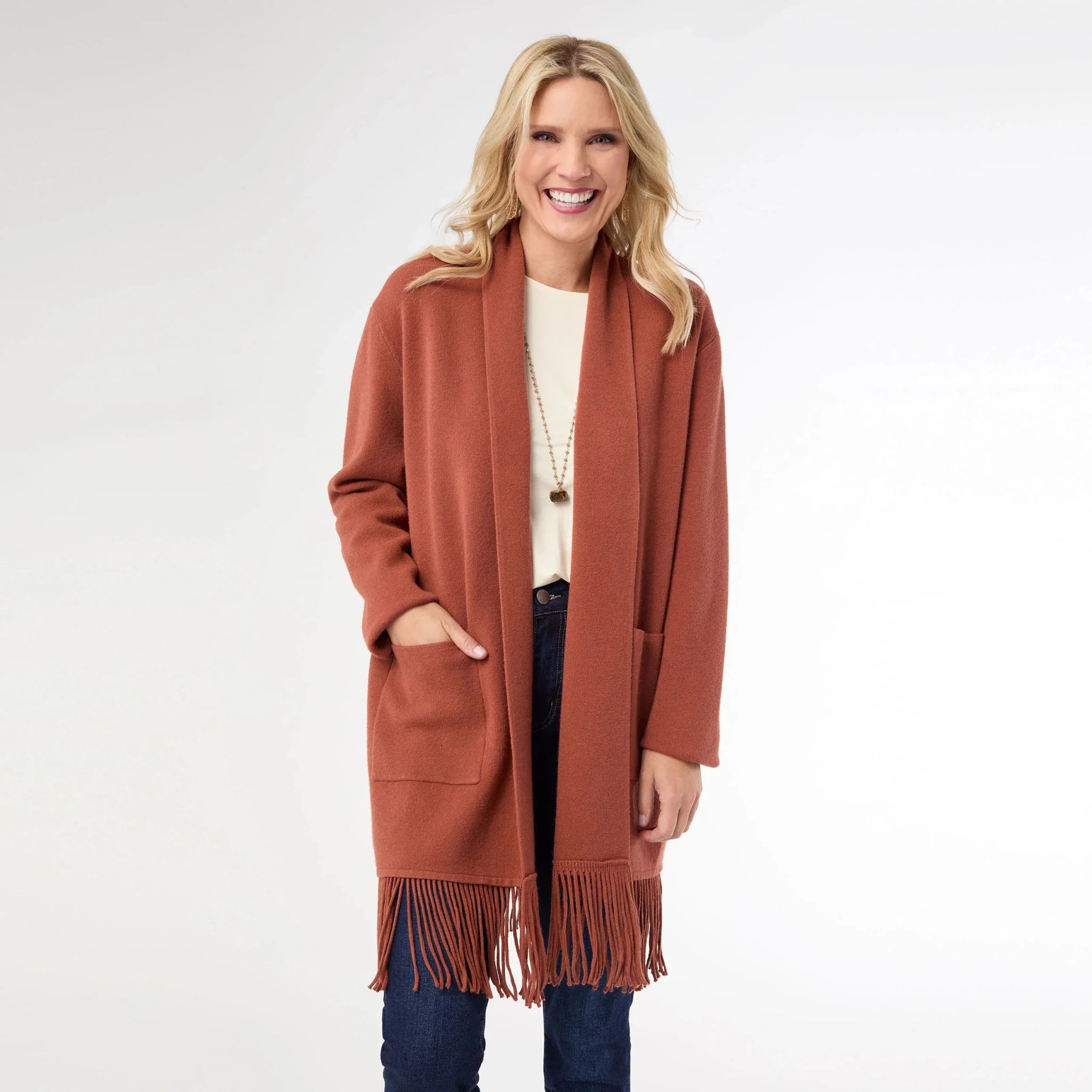 Heavenly - Luxe Mid Length Cardigan With Fringe - Mainstream Boutique
