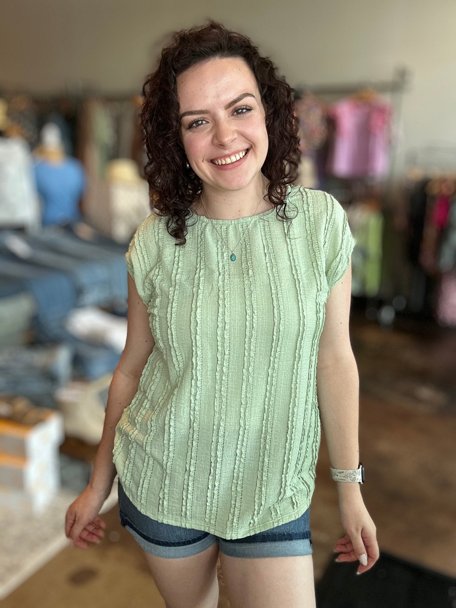 Textured Cap Sleeve Top - Mainstream Boutique