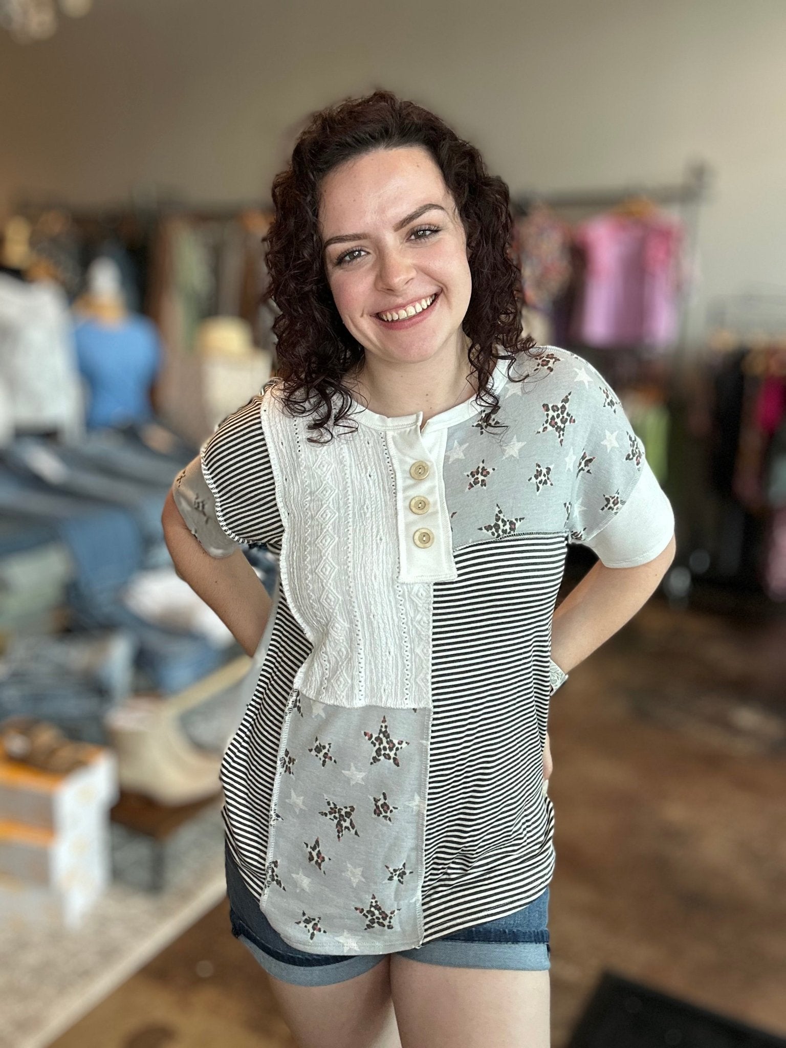 Leopard Star Patchwork Top - Mainstream Boutique