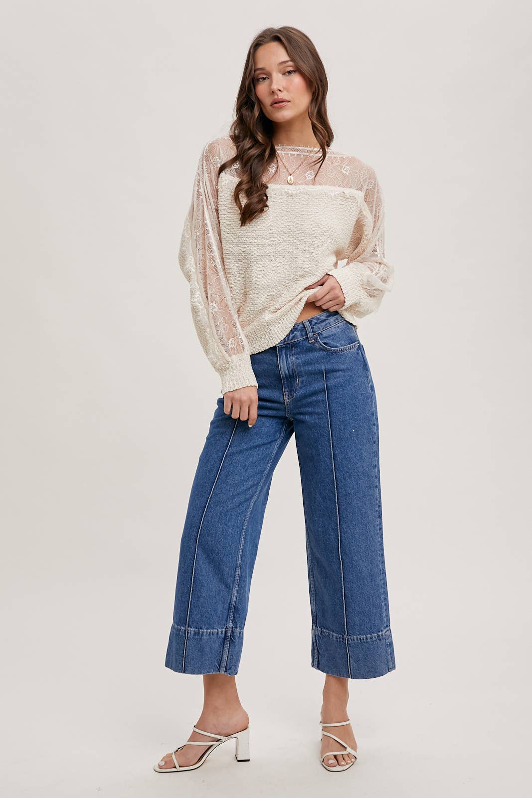 BOAT NECK LACE TRIMMED KNIT SWEATER PULLOVER - Mainstream Boutique