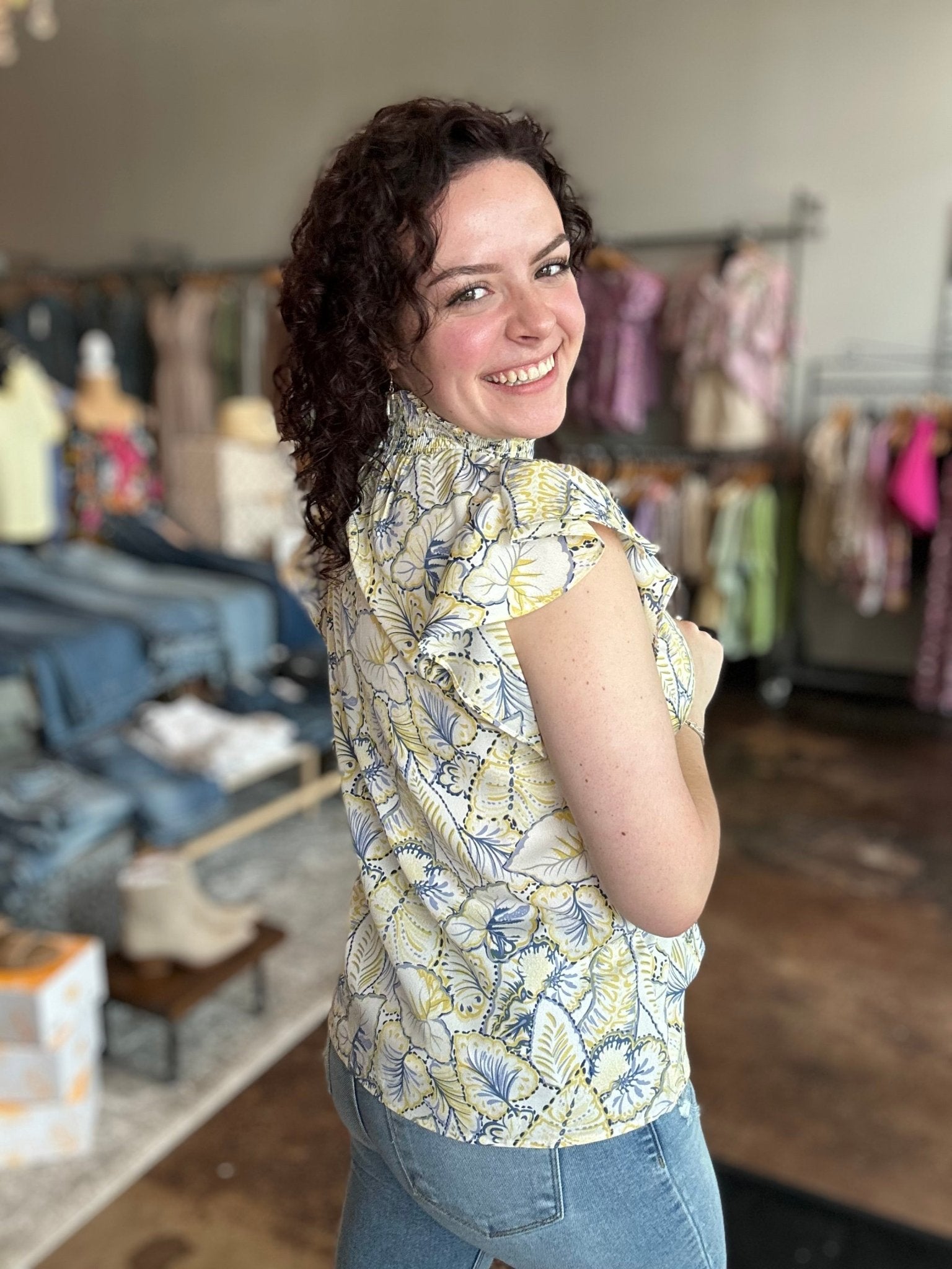 Smock Neck Print Top - Mainstream Boutique