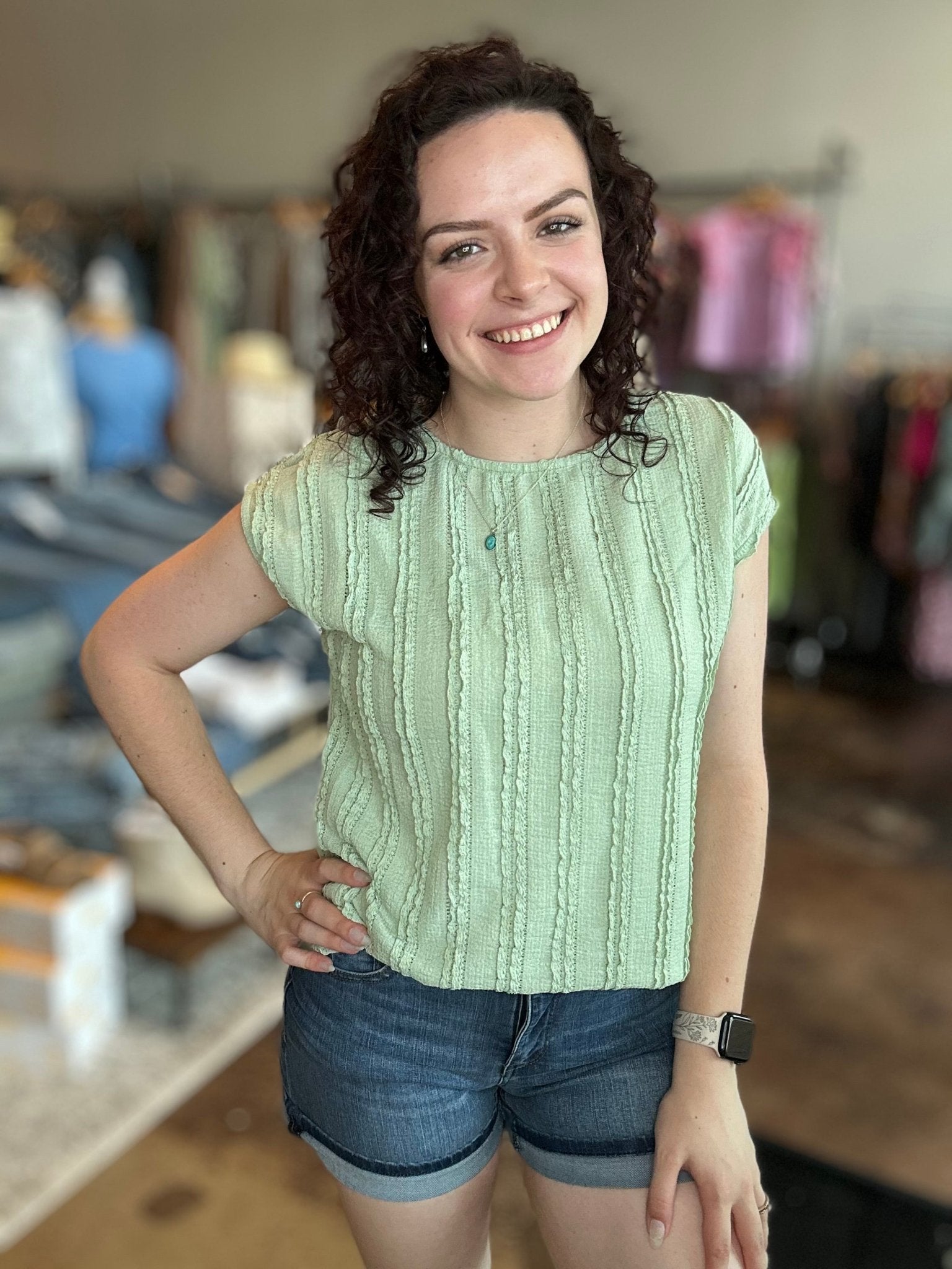 Textured Cap Sleeve Top - Mainstream Boutique