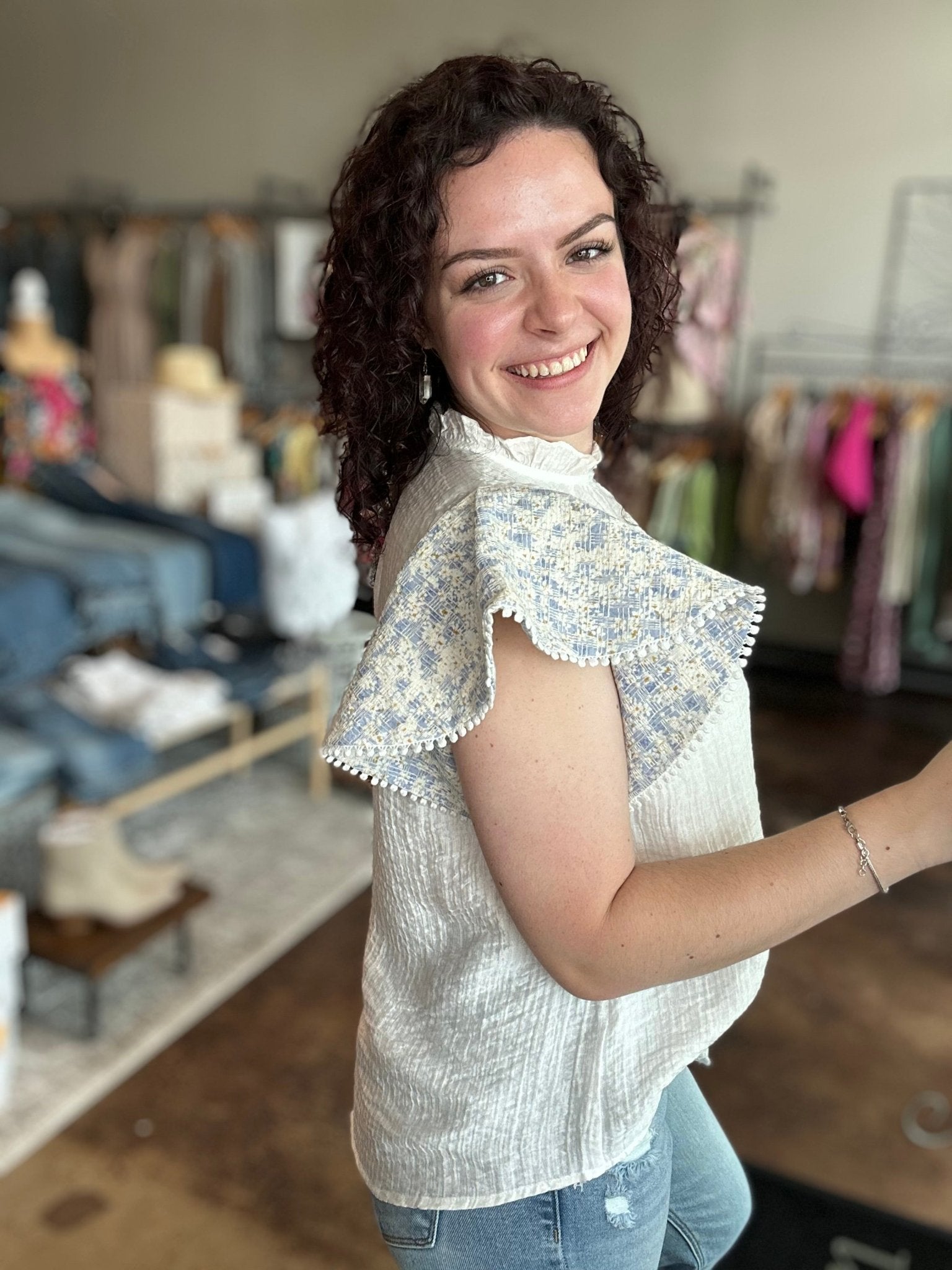 Mixed Media Flutter Sleeve Top - Mainstream Boutique