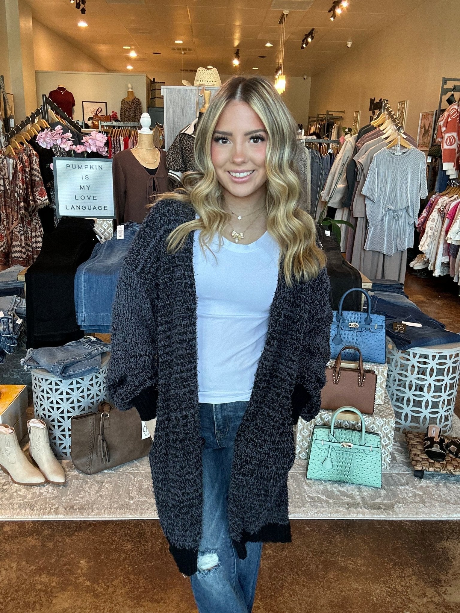 Plush Textured Knit Open Front Cardian - Mainstream Boutique