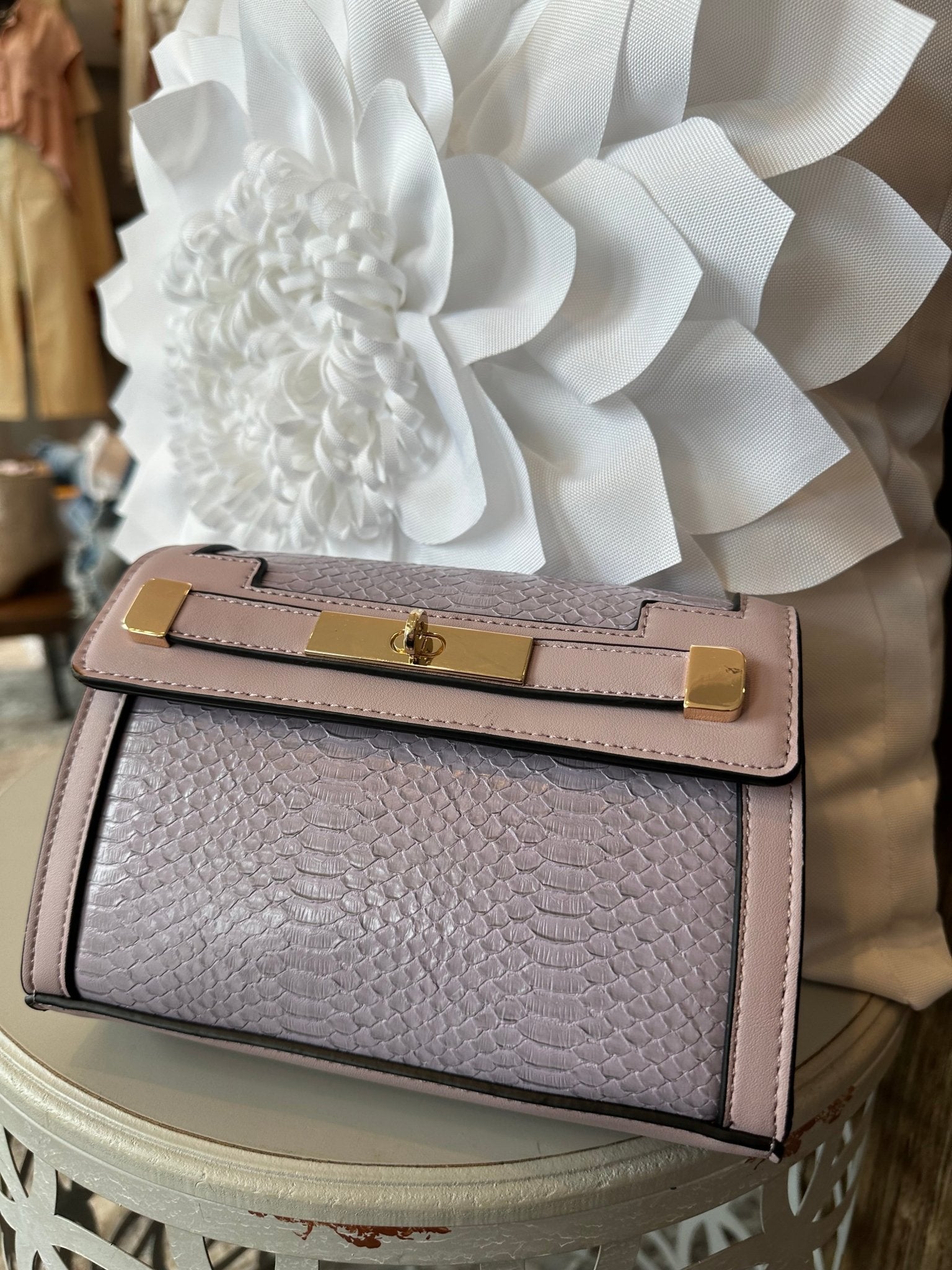 Snap‑Flap Snake Embossed Crossbody - Mainstream Boutique