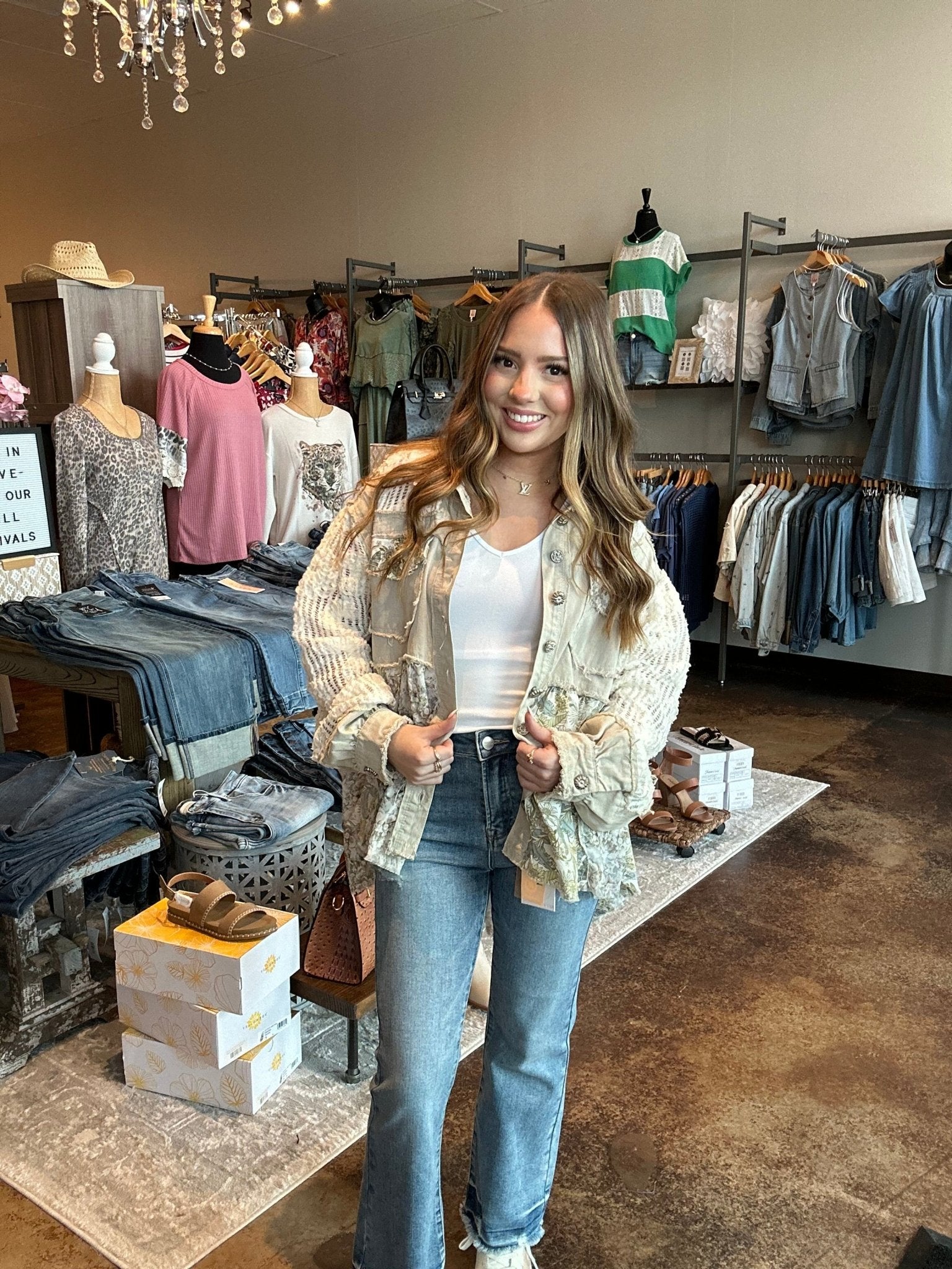 Frayed Floral And Lace A - Line Jacket - Mainstream Boutique